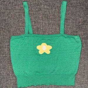 Full Tilt Green Top with Yellow Floral Accent